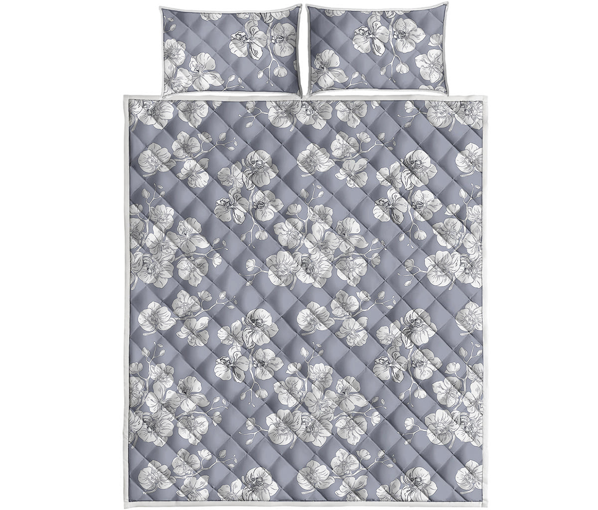 Drawing Orchid Pattern Print Quilt Bed Set