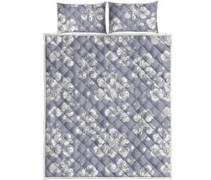 Drawing Orchid Pattern Print Quilt Bed Set