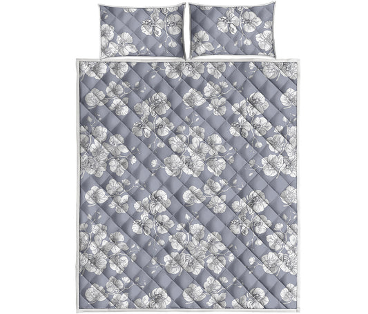 Drawing Orchid Pattern Print Quilt Bed Set