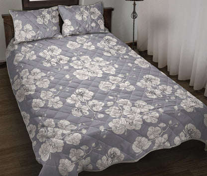 Drawing Orchid Pattern Print Quilt Bed Set