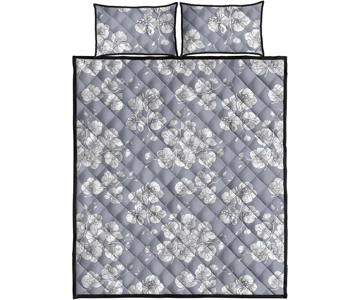 Drawing Orchid Pattern Print Quilt Bed Set