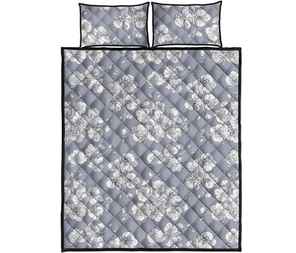 Drawing Orchid Pattern Print Quilt Bed Set