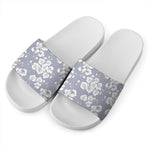 Drawing Orchid Pattern Print White Slide Sandals