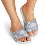 Drawing Orchid Pattern Print White Slide Sandals