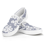 Drawing Orchid Pattern Print White Slip On Shoes