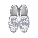 Drawing Orchid Pattern Print White Slip On Shoes