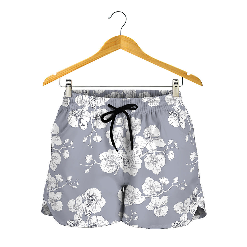 Drawing Orchid Pattern Print Women's Shorts