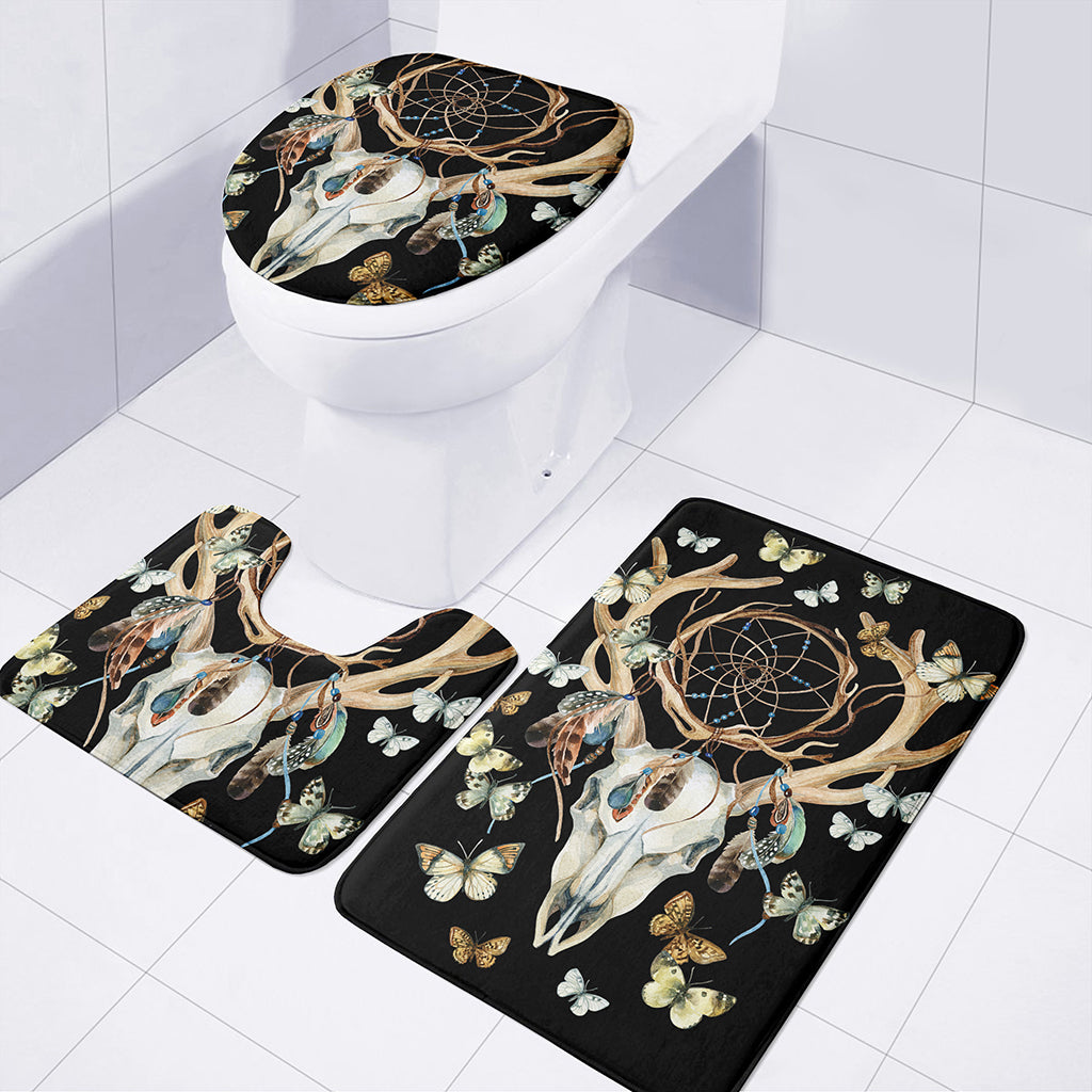 Dreamcatcher Deer Skull Print 3 Piece Bath Mat Set