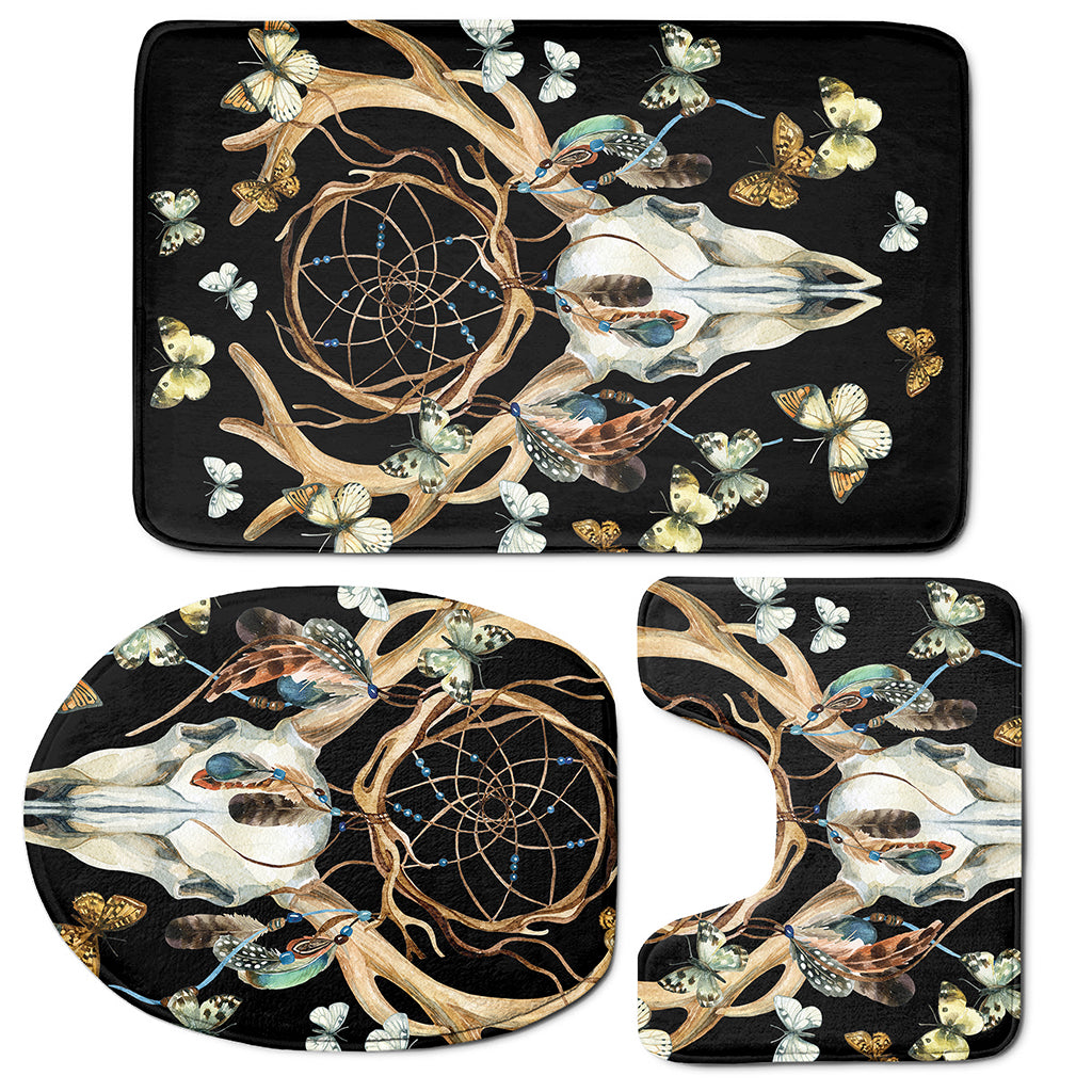 Dreamcatcher Deer Skull Print 3 Piece Bath Mat Set