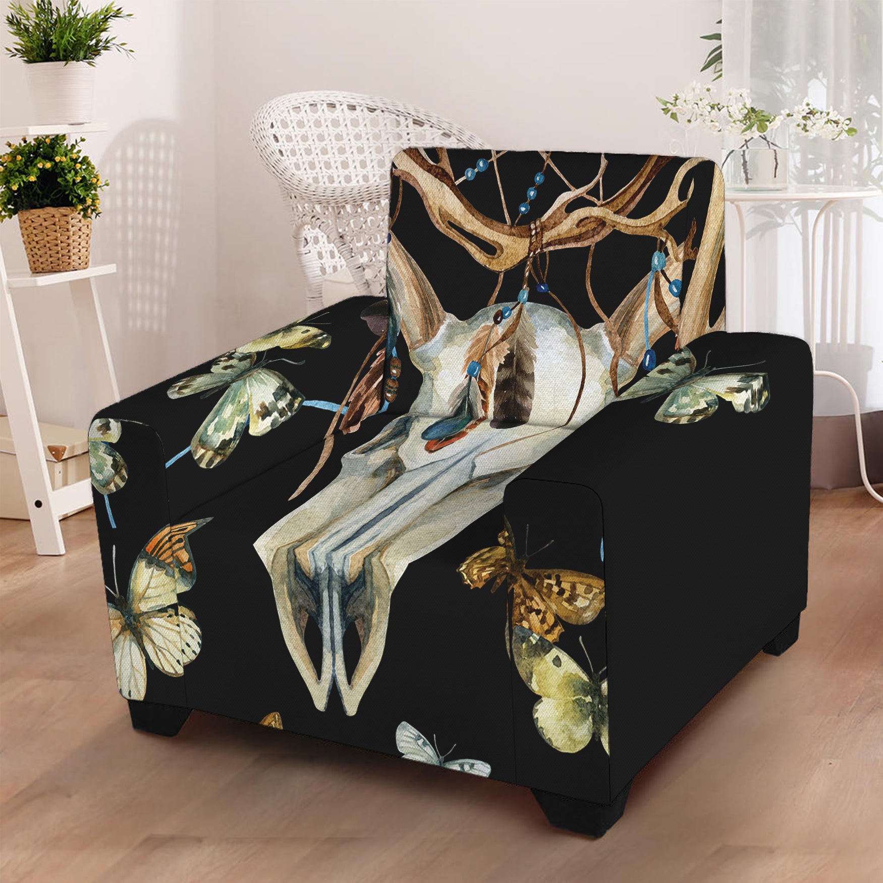 Dreamcatcher Deer Skull Print Armchair Slipcover