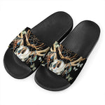 Dreamcatcher Deer Skull Print Black Slide Sandals