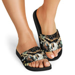 Dreamcatcher Deer Skull Print Black Slide Sandals