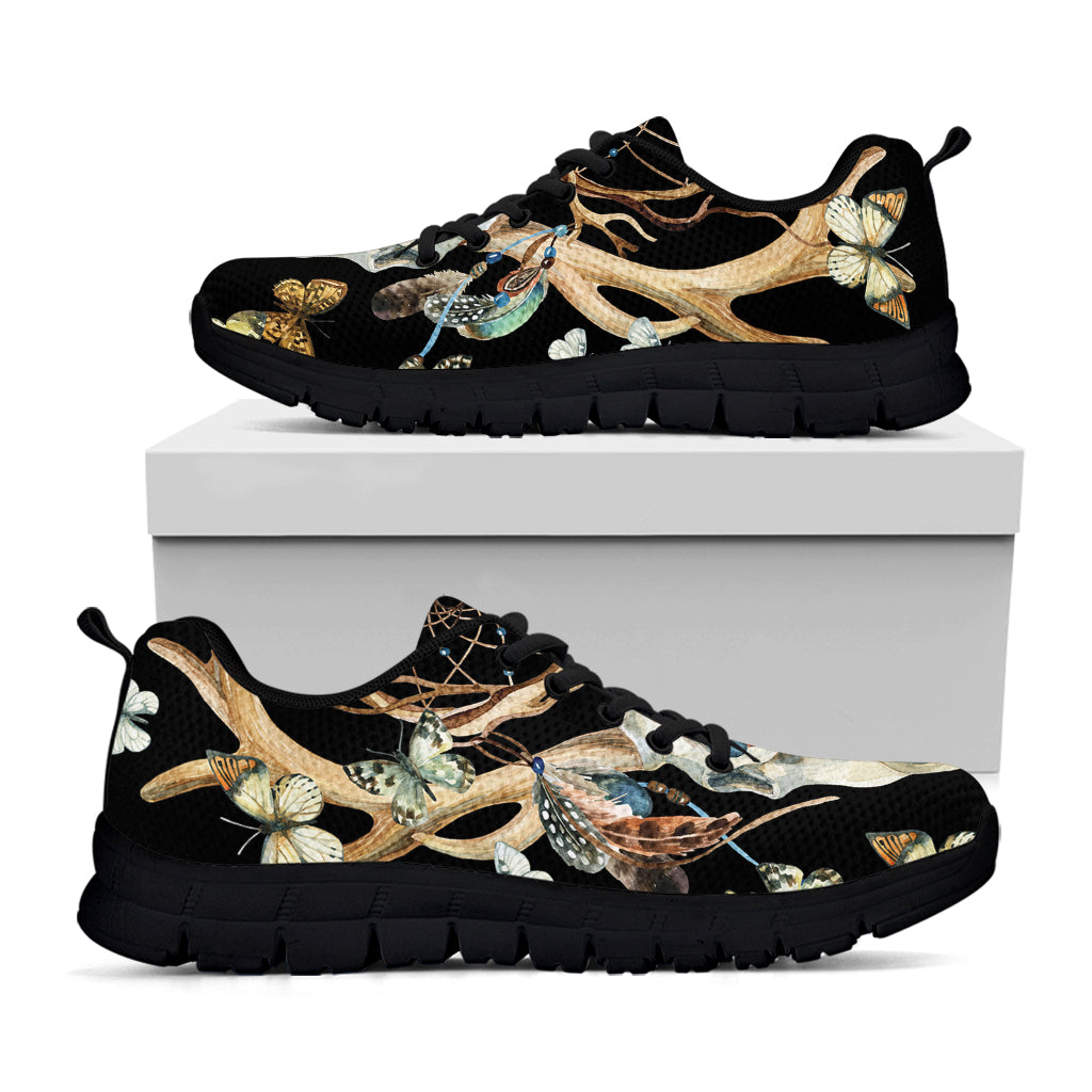 Dreamcatcher Deer Skull Print Black Sneakers