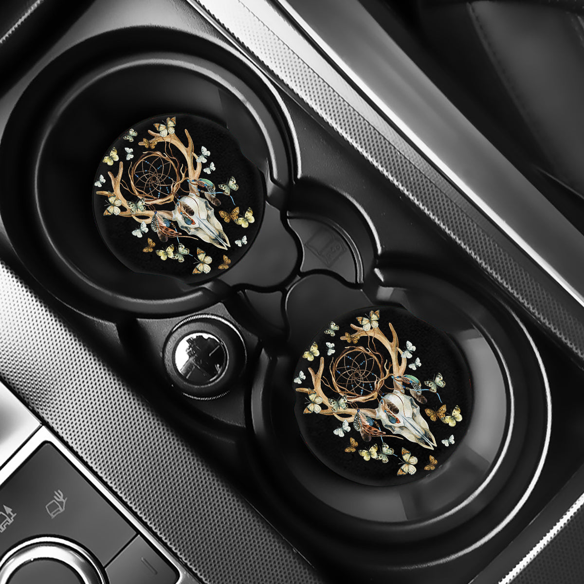 Dreamcatcher Deer Skull Print Car Coasters