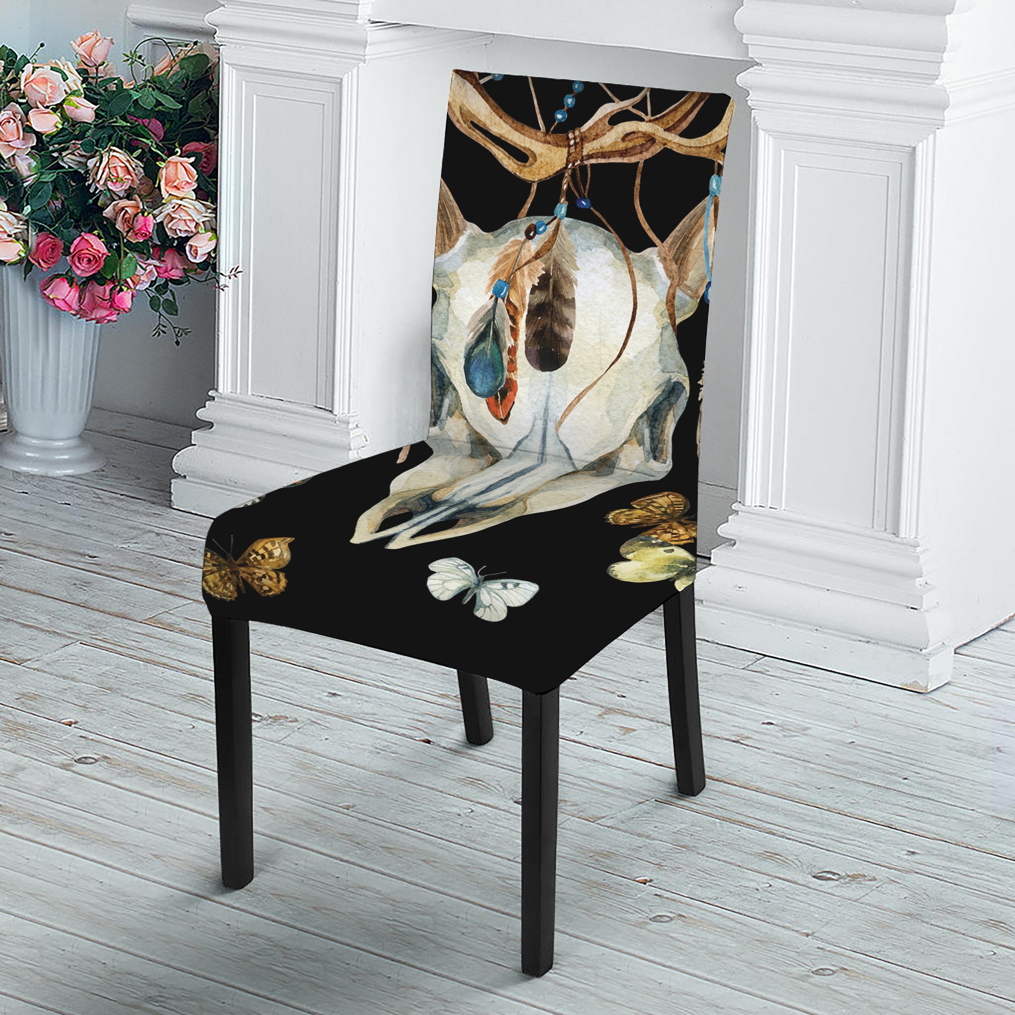 Dreamcatcher Deer Skull Print Dining Chair Slipcover