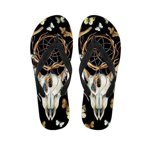 Dreamcatcher Deer Skull Print Flip Flops