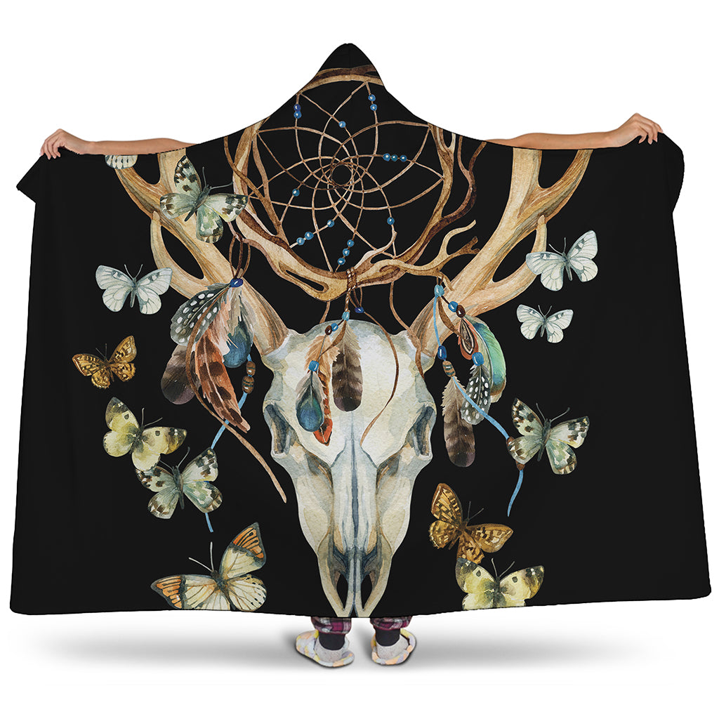Dreamcatcher Deer Skull Print Hooded Blanket