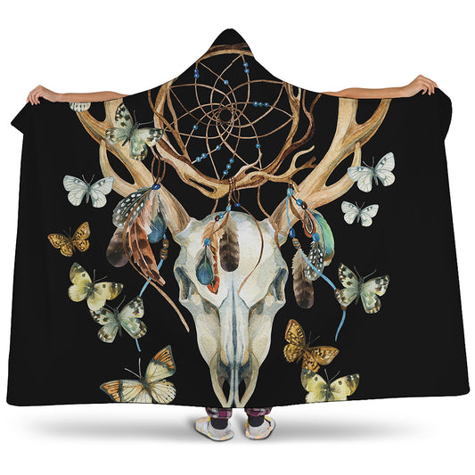 Dreamcatcher Deer Skull Print Hooded Blanket
