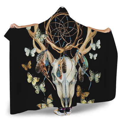 Dreamcatcher Deer Skull Print Hooded Blanket
