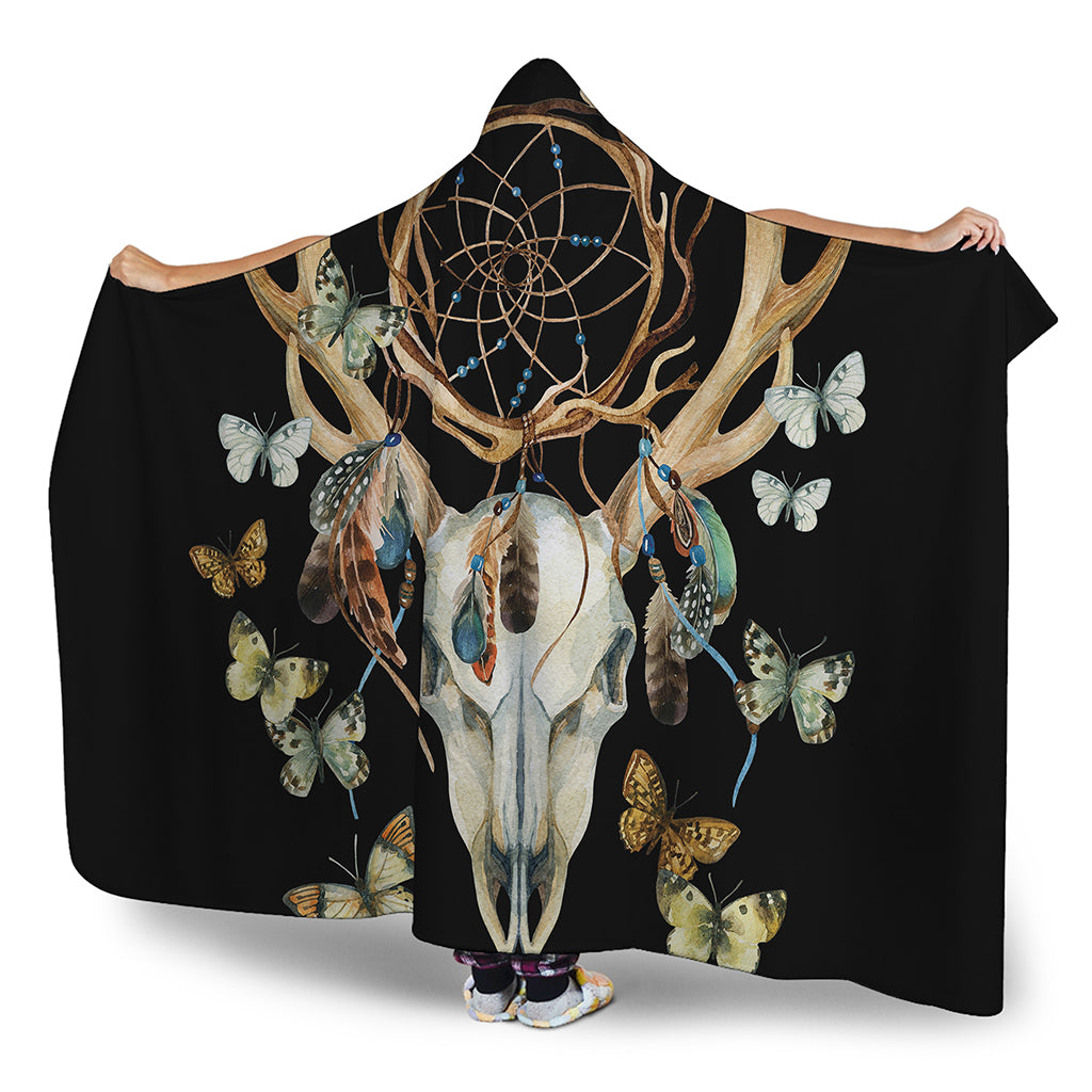Dreamcatcher Deer Skull Print Hooded Blanket