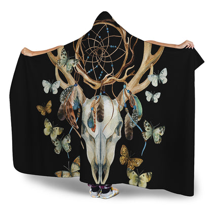Dreamcatcher Deer Skull Print Hooded Blanket