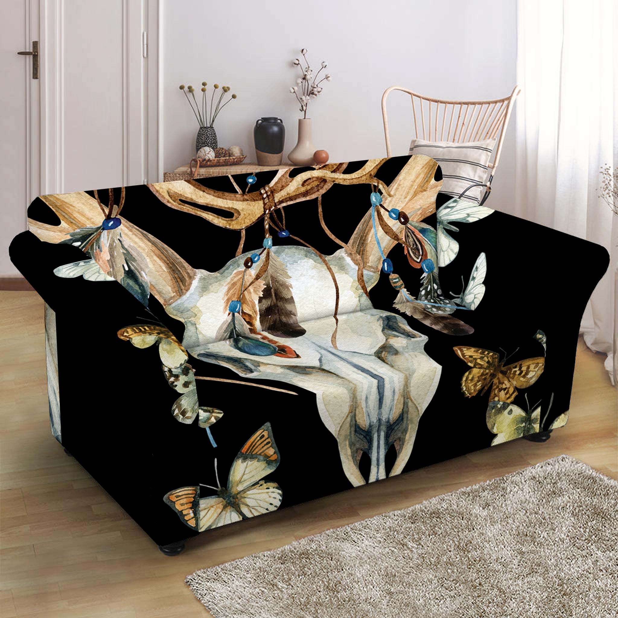 Dreamcatcher Deer Skull Print Loveseat Slipcover