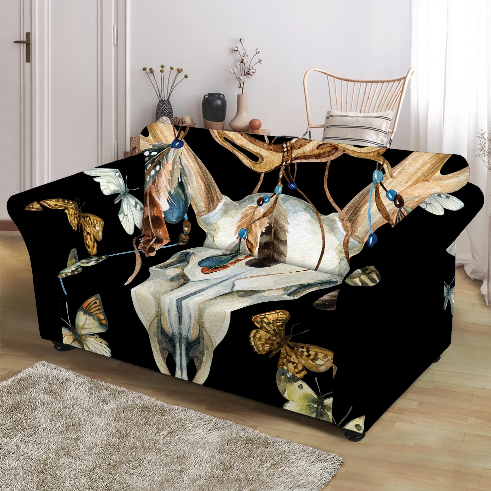 Dreamcatcher Deer Skull Print Loveseat Slipcover