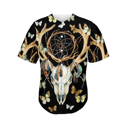Dreamcatcher Deer Skull Print Men's Baseball Jersey