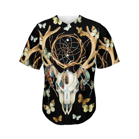 Dreamcatcher Deer Skull Print Men's Baseball Jersey
