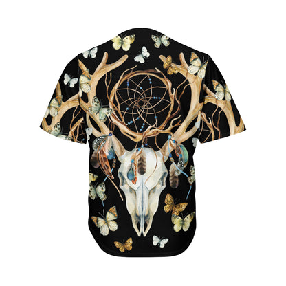 Dreamcatcher Deer Skull Print Men's Baseball Jersey