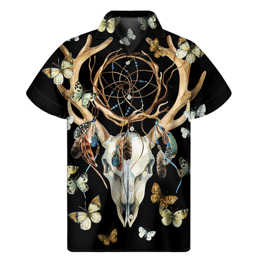 Dreamcatcher Deer Skull Print Men's Short Sleeve Shirt