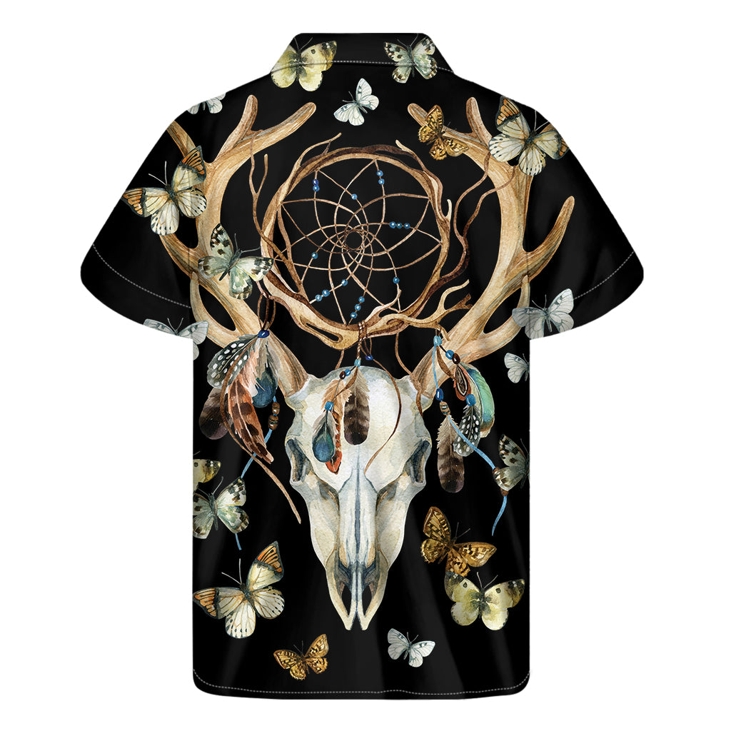 Dreamcatcher Deer Skull Print Men's Short Sleeve Shirt