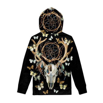 Dreamcatcher Deer Skull Print Pullover Hoodie