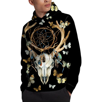 Dreamcatcher Deer Skull Print Pullover Hoodie