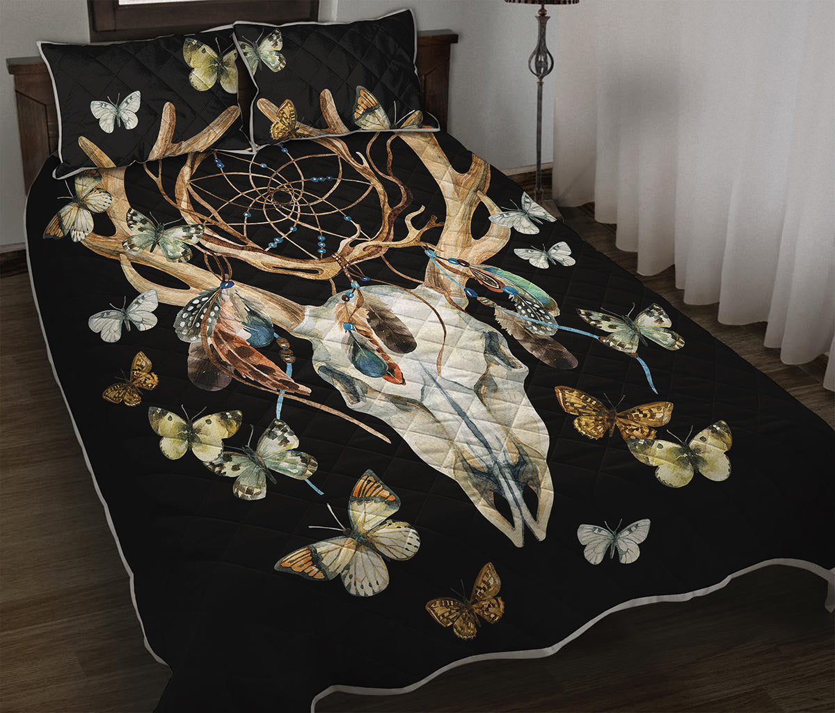 Dreamcatcher Deer Skull Print Quilt Bed Set