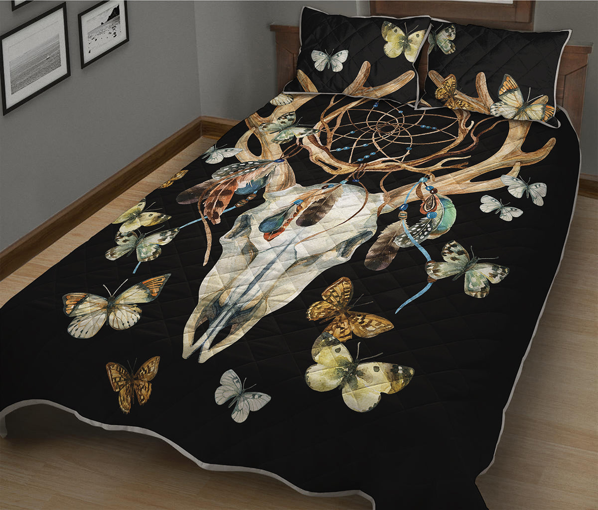 Dreamcatcher Deer Skull Print Quilt Bed Set