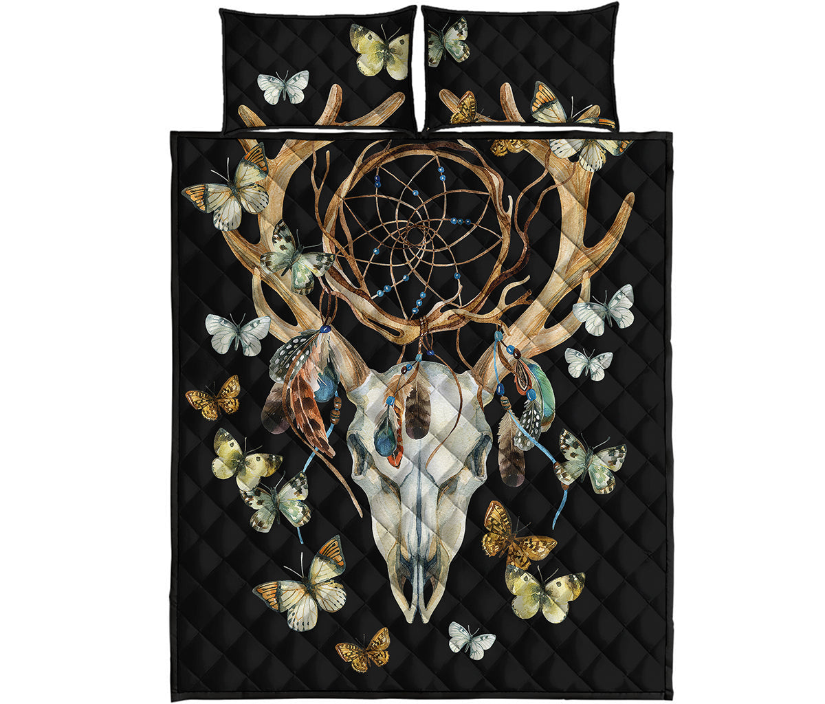 Dreamcatcher Deer Skull Print Quilt Bed Set