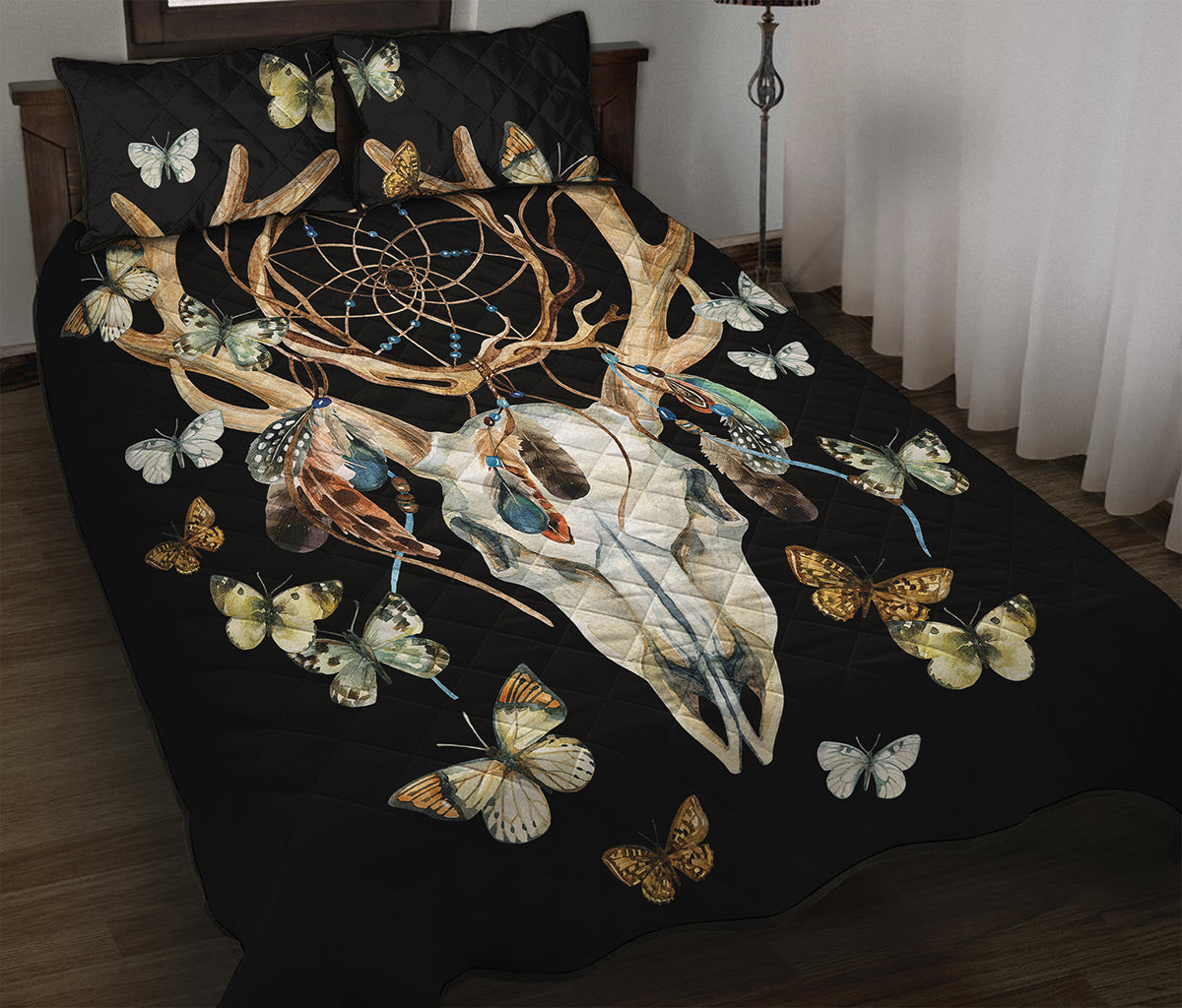 Dreamcatcher Deer Skull Print Quilt Bed Set