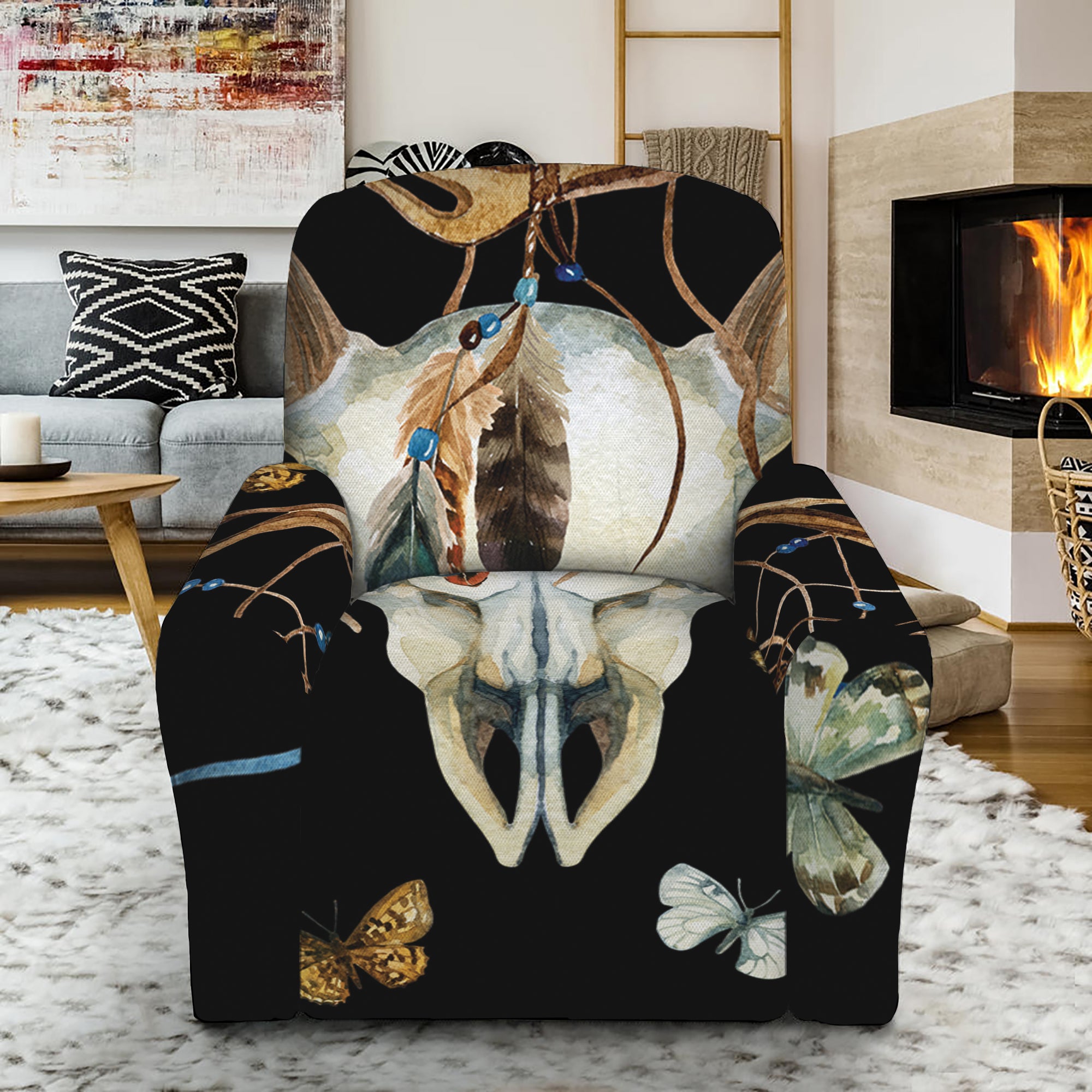 Dreamcatcher Deer Skull Print Recliner Slipcover