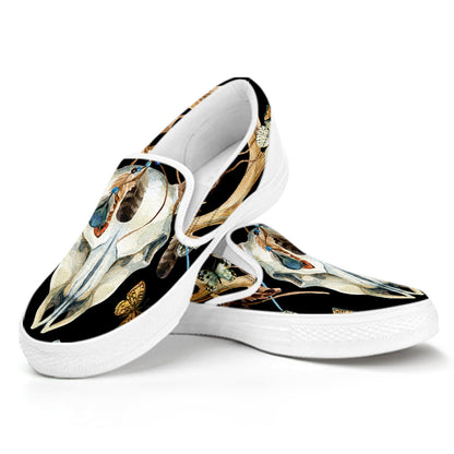Dreamcatcher Deer Skull Print White Slip On Shoes