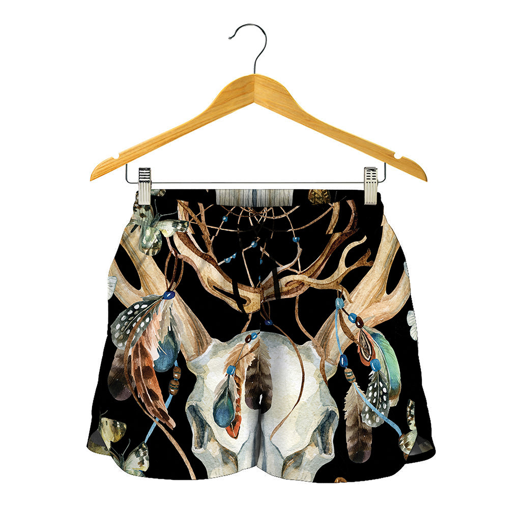 Dreamcatcher Deer Skull Print Women's Shorts