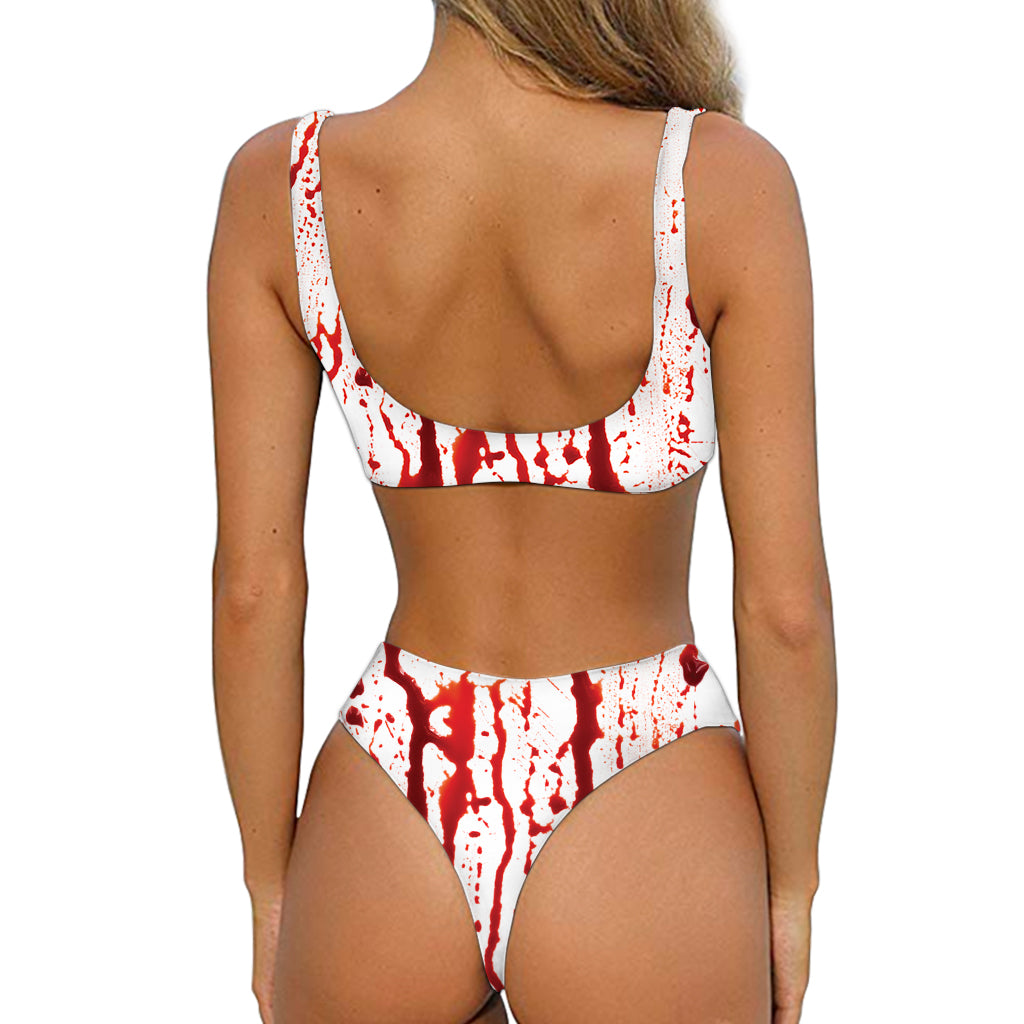 Dripping Blood Print Front Bow Tie Bikini