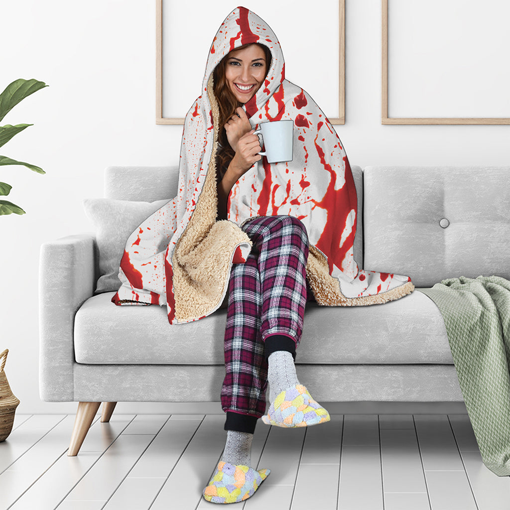 Dripping Blood Print Hooded Blanket