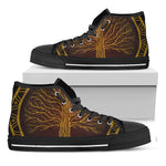 Druidic Yggdrasil Tree Print Black High Top Shoes