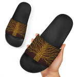 Druidic Yggdrasil Tree Print Black Slide Sandals