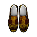 Druidic Yggdrasil Tree Print Black Slip On Shoes