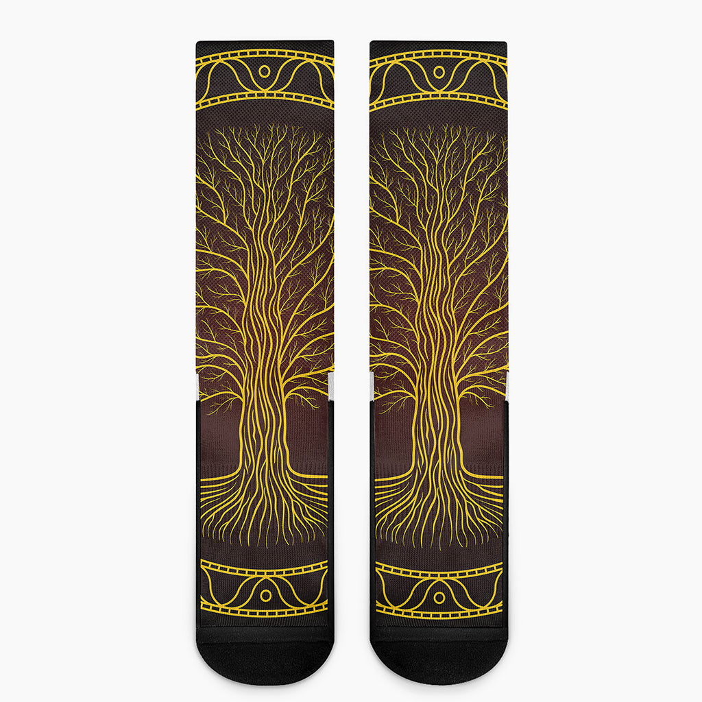 Druidic Yggdrasil Tree Print Crew Socks