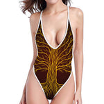 Druidic Yggdrasil Tree Print High Cut One Piece Swimsuit