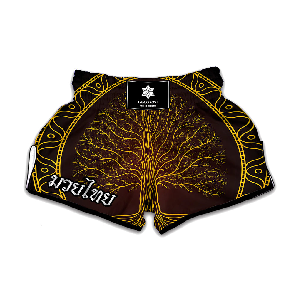 Druidic Yggdrasil Tree Print Muay Thai Boxing Shorts