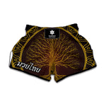 Druidic Yggdrasil Tree Print Muay Thai Boxing Shorts